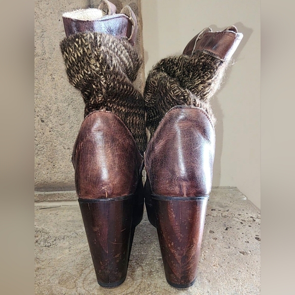 Bed Stu Bruges Leather and Knit Slouchy Wedge Booties Size 9 - Picture 7 of 13